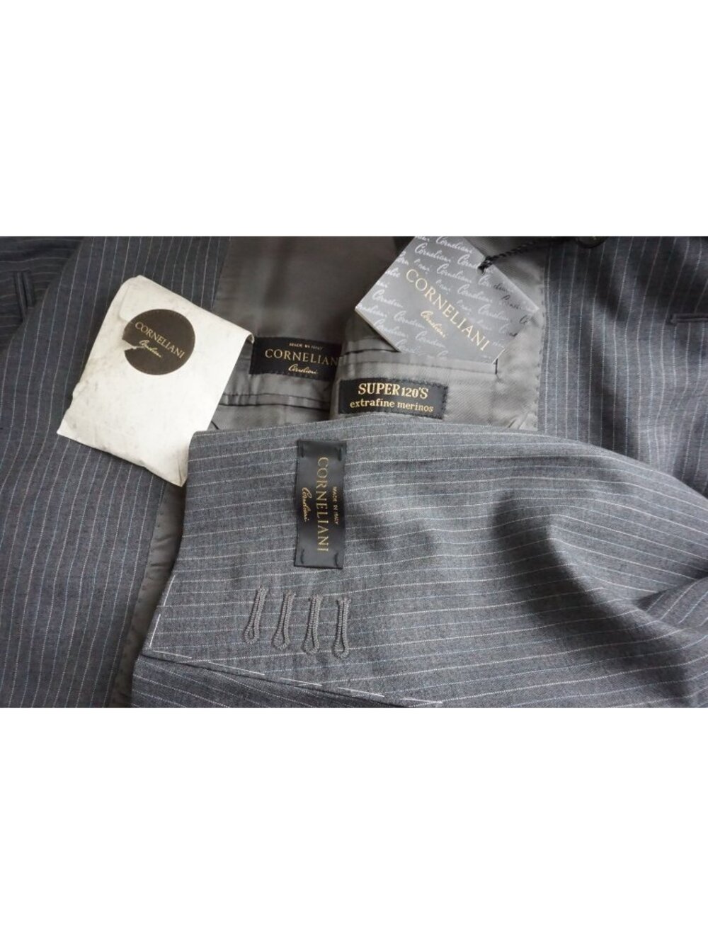 Corneliani Tailor Gray Pinstriped Wool 2 Pc Suit Jacket Pants 50 EU BRAND NEW
